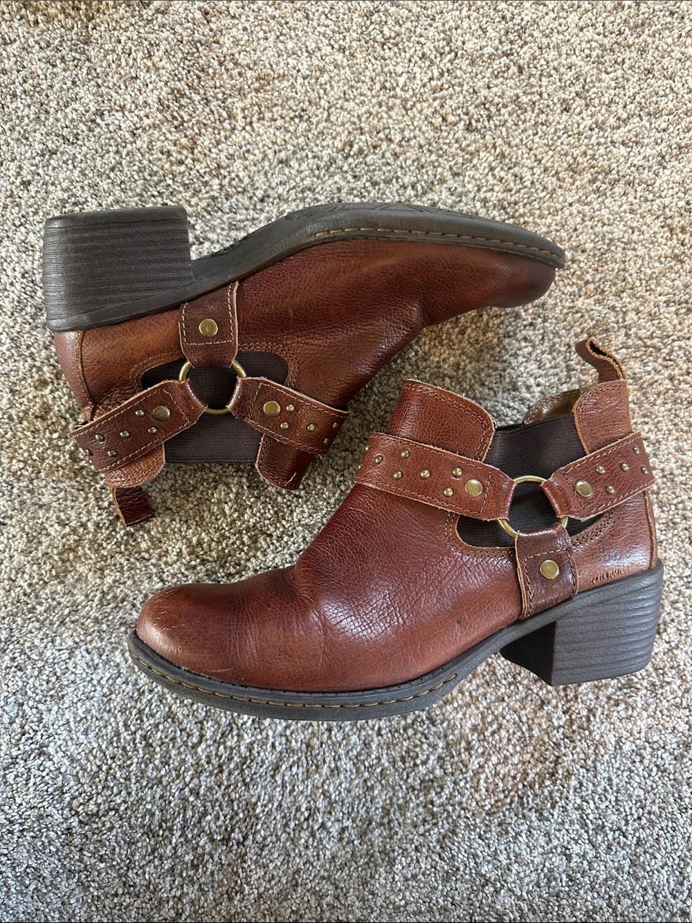 boc Brown Leather Ankle Booties with Ring Harness